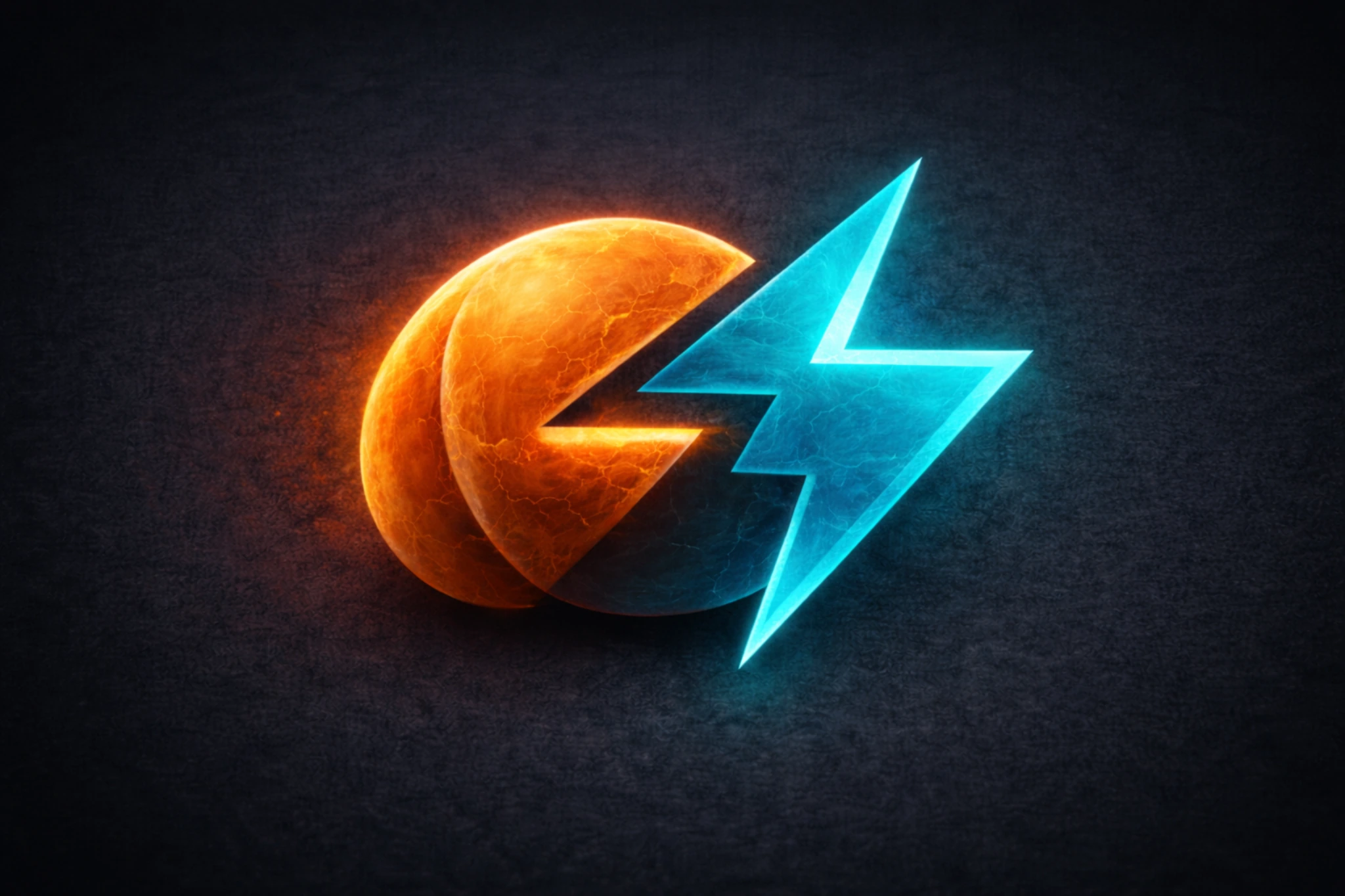 Glowing orange Bun shell logo merging with cyan Fastify lightning bolt on dark charcoal background, symbolizing the Bun + Fastify tech stack
