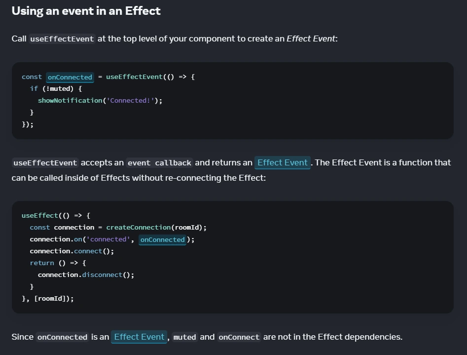 React 19.2 release post screenshot showing useEffectEvent listed among the new React features