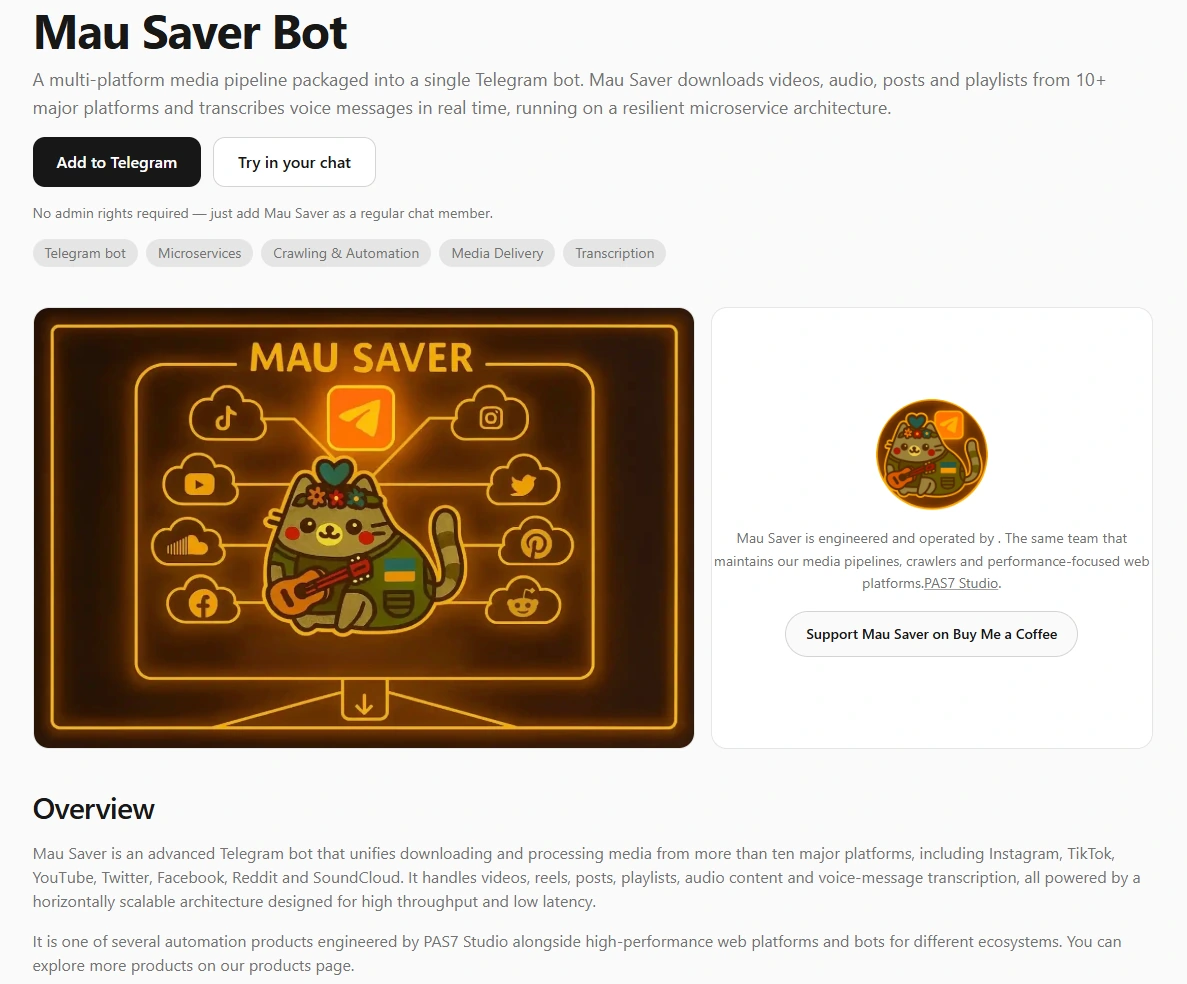 PAS7 Studio Mau Saver Bot product page screenshot