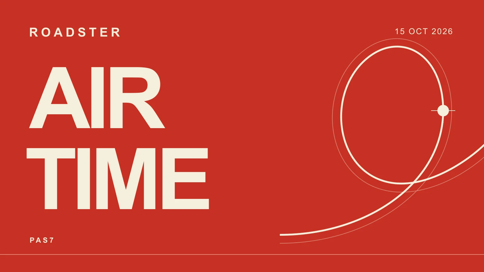 PAS7 editorial poster: Roadster, Air Time, and an abstract airborne trajectory on a red background