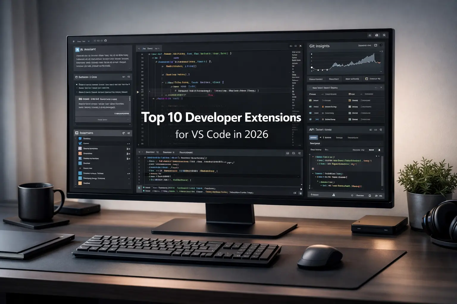 A modern VS Code setup in 2026 showing the most useful extensions for developers