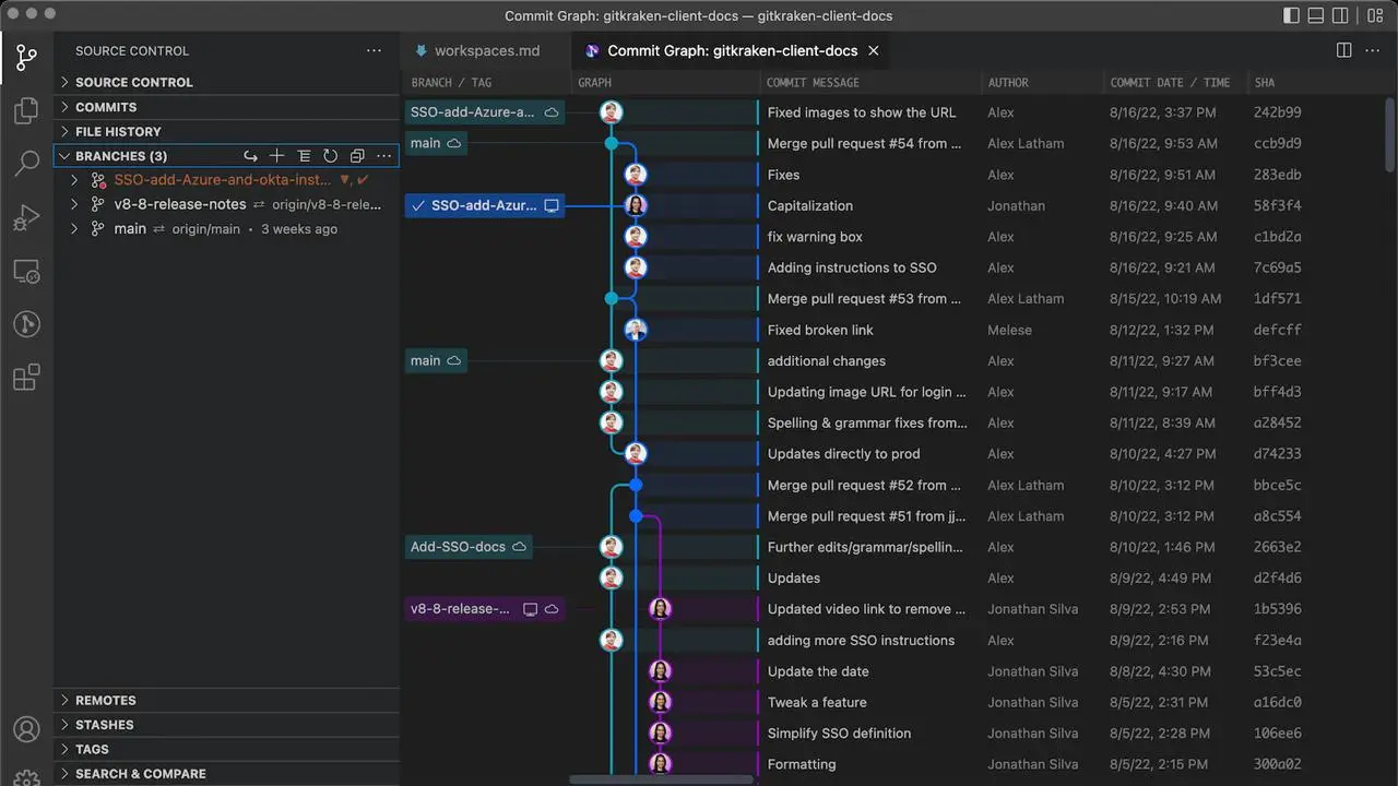 GitLens annotations or history panel inside VS Code
