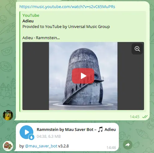 Mau Saver Telegram bot delivering audio and music content